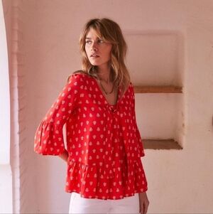 Sezane Red Patterned Blouse